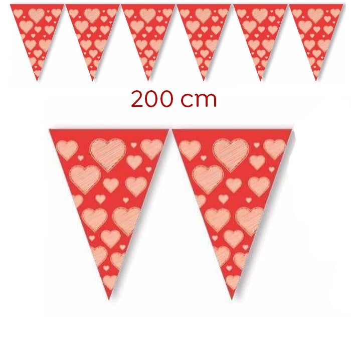 Kırmızı Kalpli Flama Bayrak Set - 200 cm