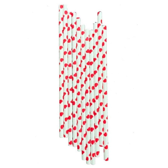 Kırmızı Kalpli Pipet 25 Adet