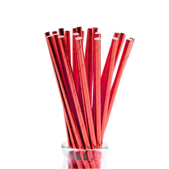 Kırmızı Parlak Kağıt Pipet 25 adet