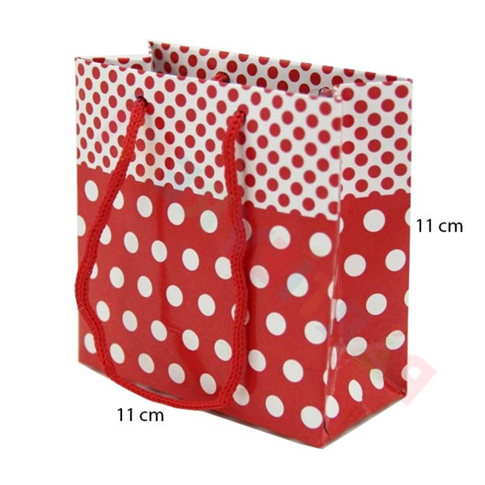 
Kırmızı Puantiyeli Hediyelik Karton Çanta - 11 cm x 11 cm
