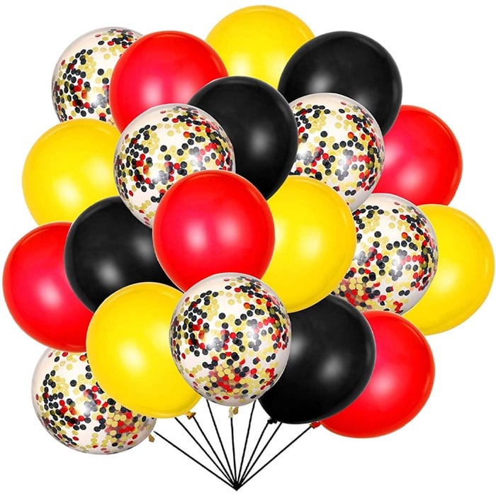 Kırmızı Sarı Siyah Karışık Konfetili Balon Seti 20 Adet