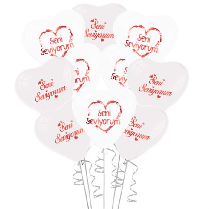 Kırmızı Seni Seviyorum Baskılı Kalpli Şeffaf Lateks Balon 10 Adet