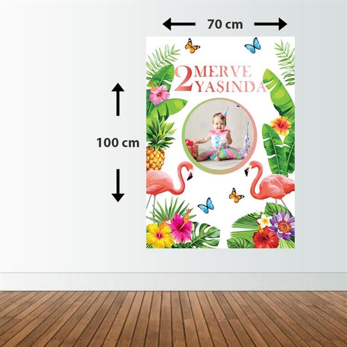 Kişiye Özel Flamingo Temalı Doğum Günü Afişi - 70 cm - 100 cm