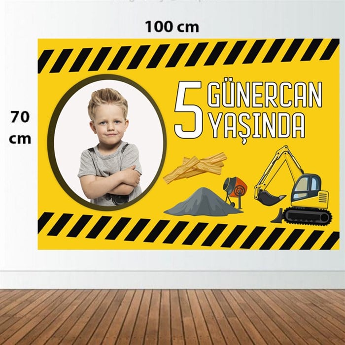 Kişiye Özel İnşaat Temalı Doğum Günü Afişi - 70 cm - 100 cm