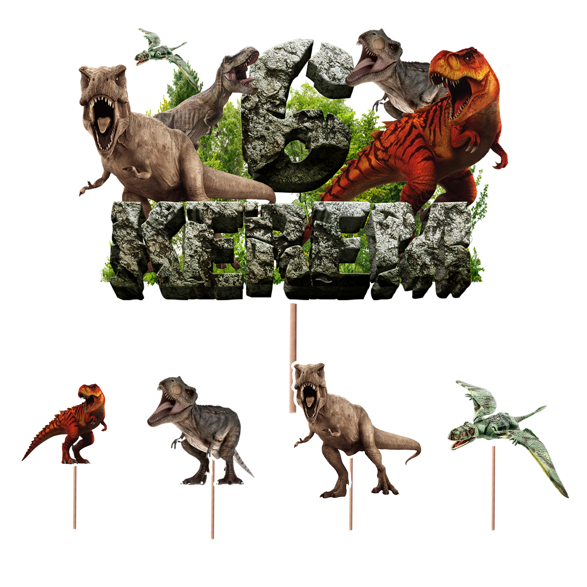 Kişiye Özel Jurassic Park Dinozor Temalı Pasta Süsü Seti