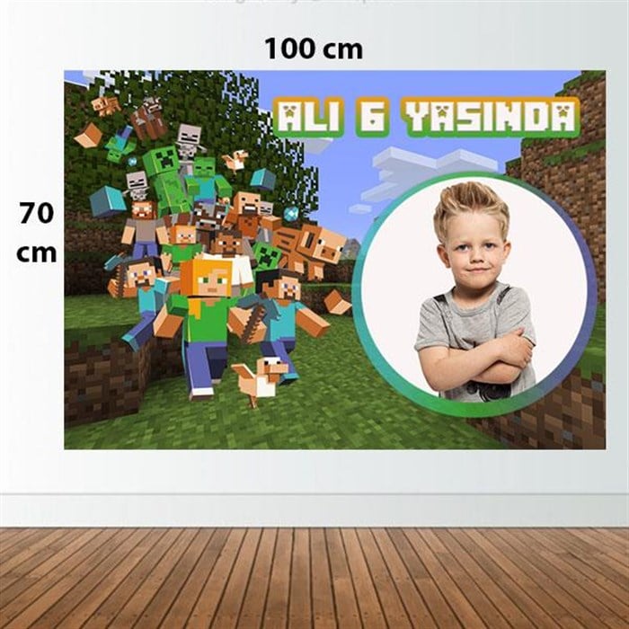 Kişiye Özel Minecraft Doğum Günü Afişi - 70 cm - 100 cm
