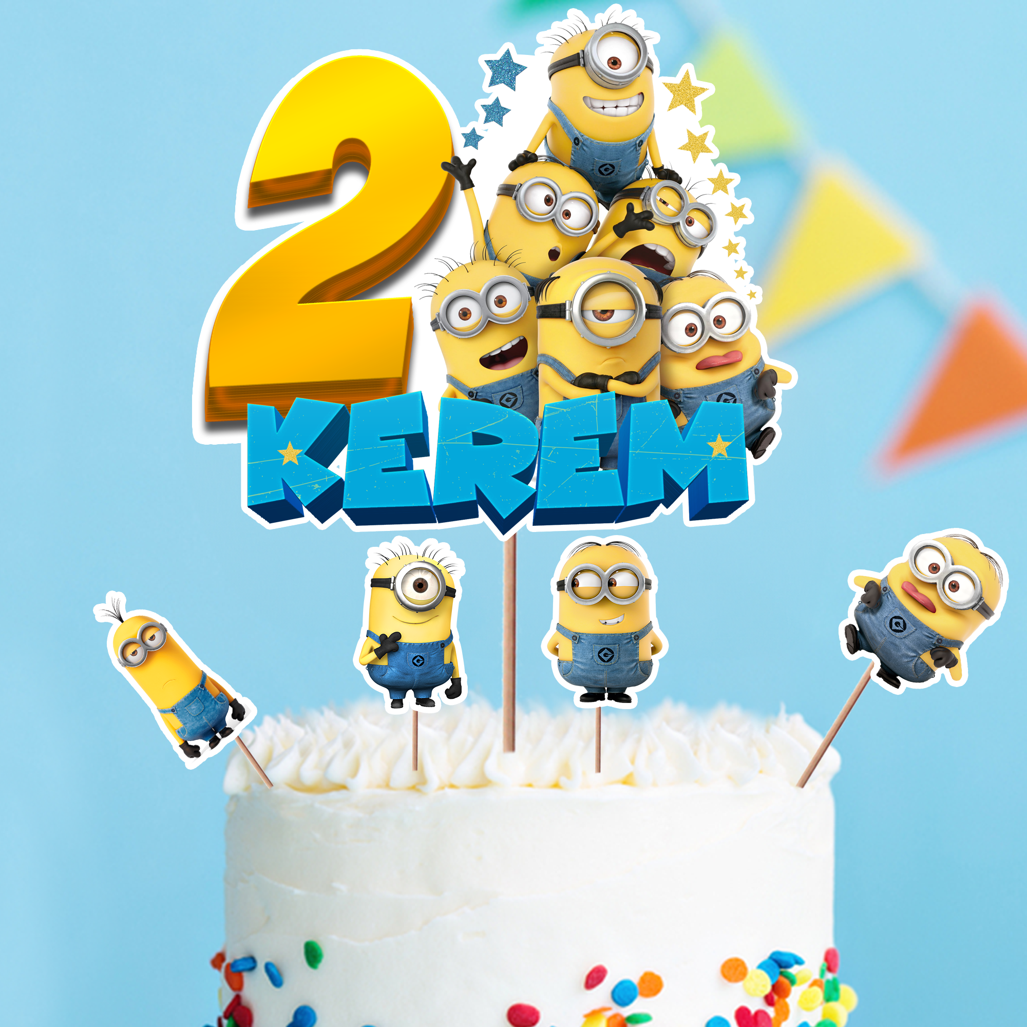 Kişiye Özel Minions Temalı Pasta Süsü Seti