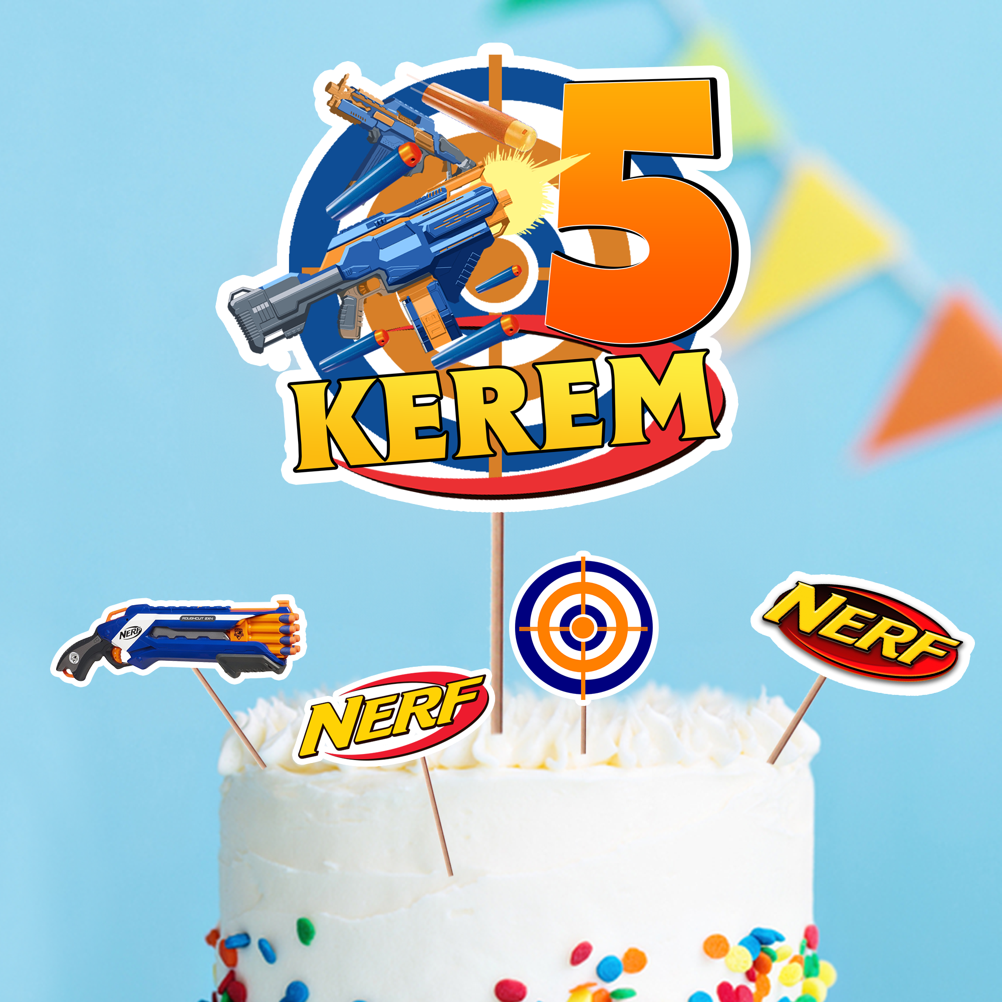 Kişiye Özel Nerf Temalı Pasta Süsü Seti