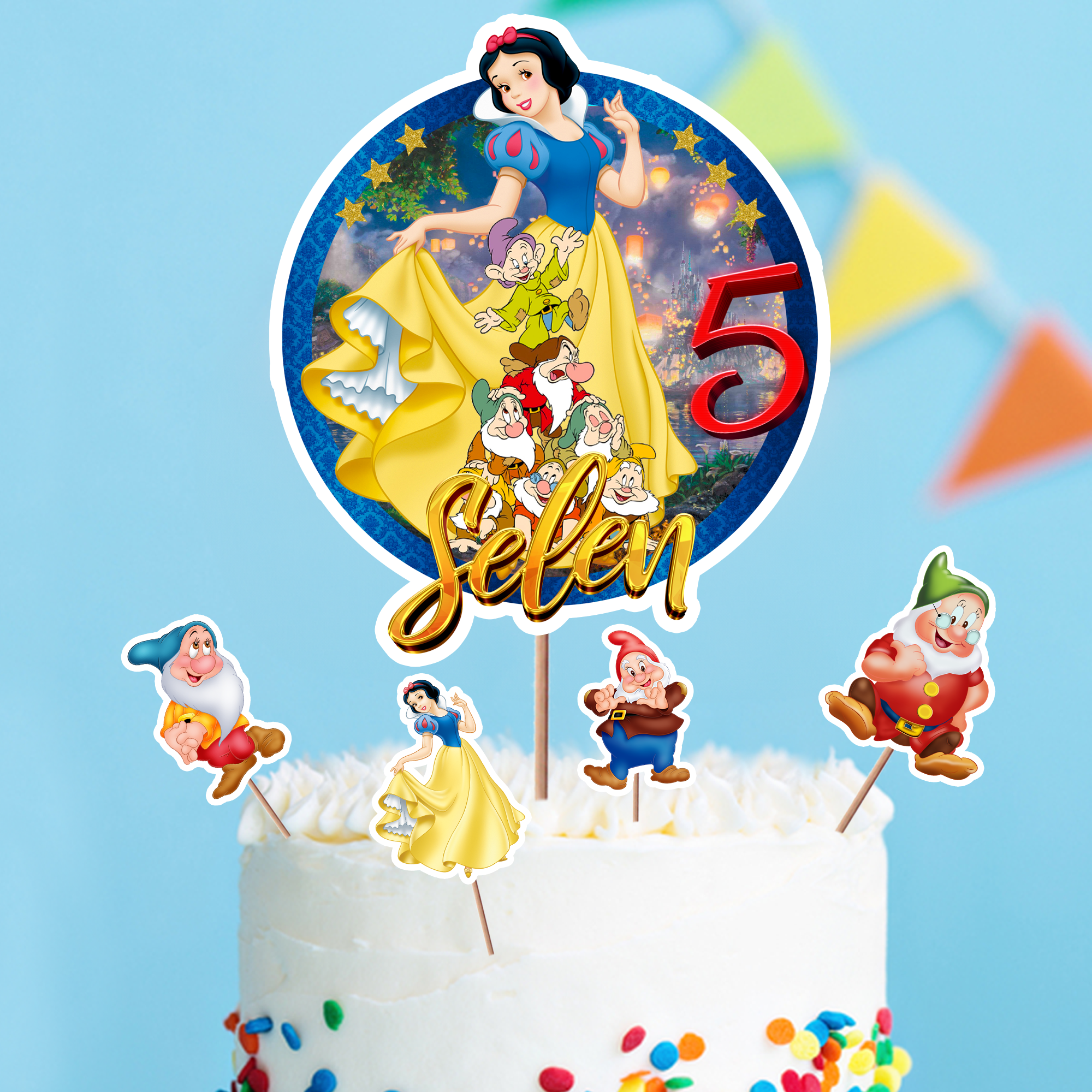 Kişiye Özel Pamuk Prenses Temalı Pasta Süsü Seti