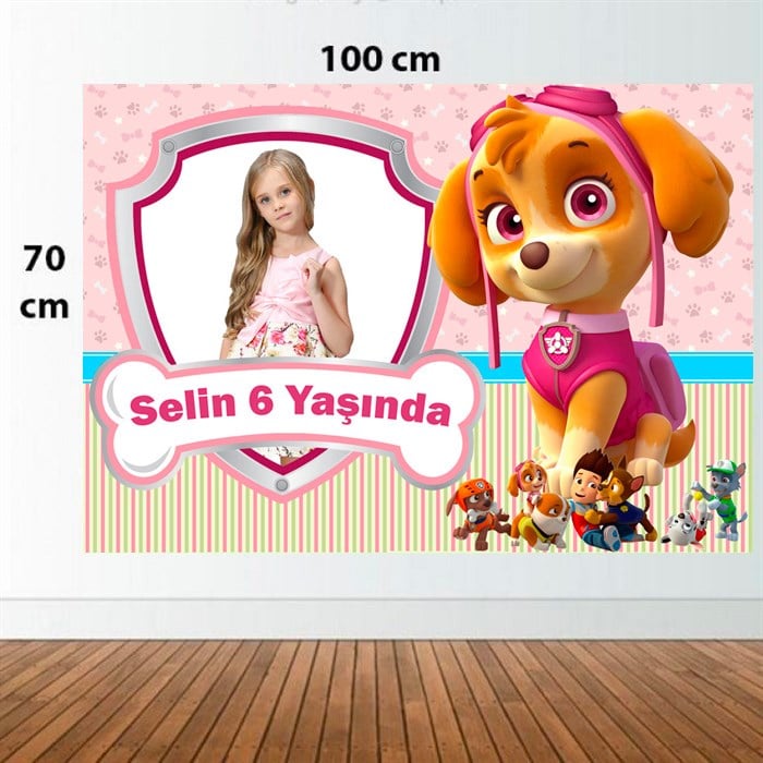 Kişiye Özel Paw Patrol Pink Doğum Günü Afişi - 70 cm - 100 cm