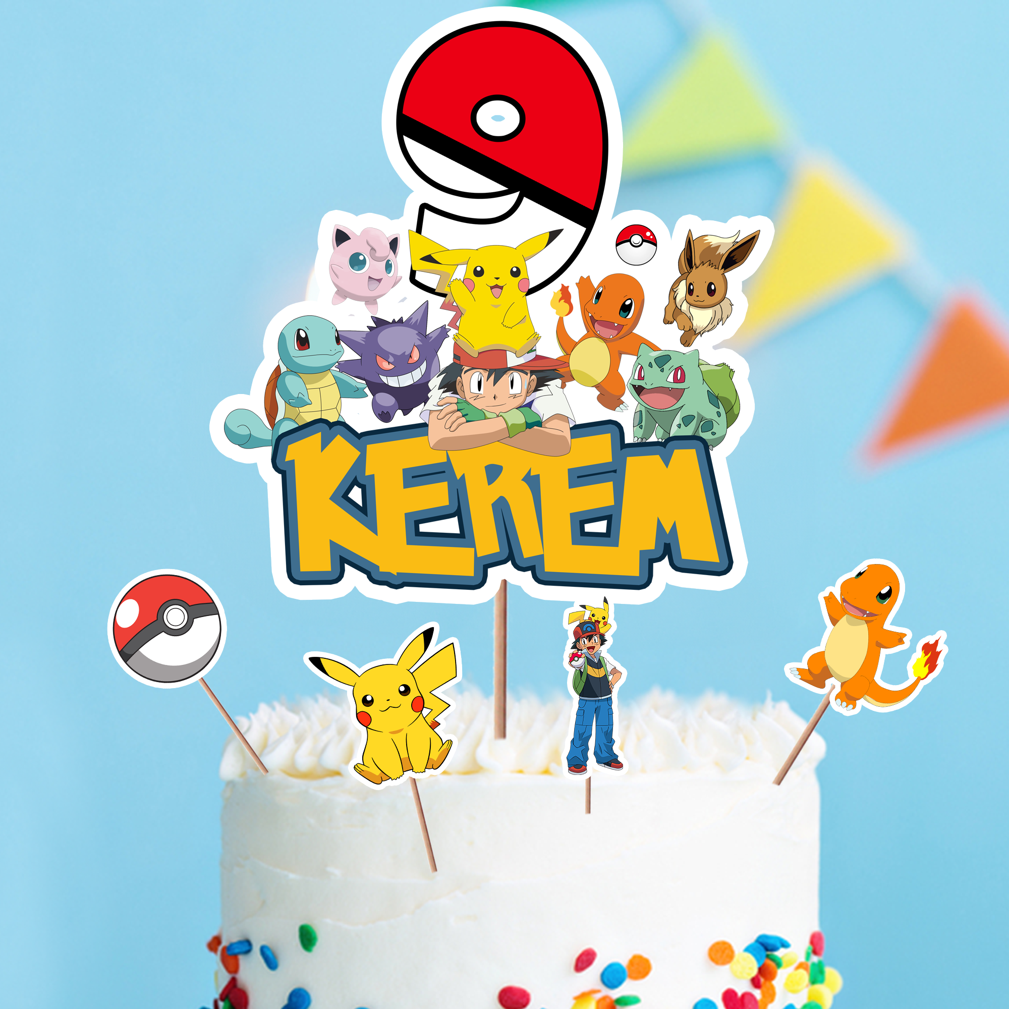 Kişiye Özel Pokemon Temalı Pasta Süsü Seti