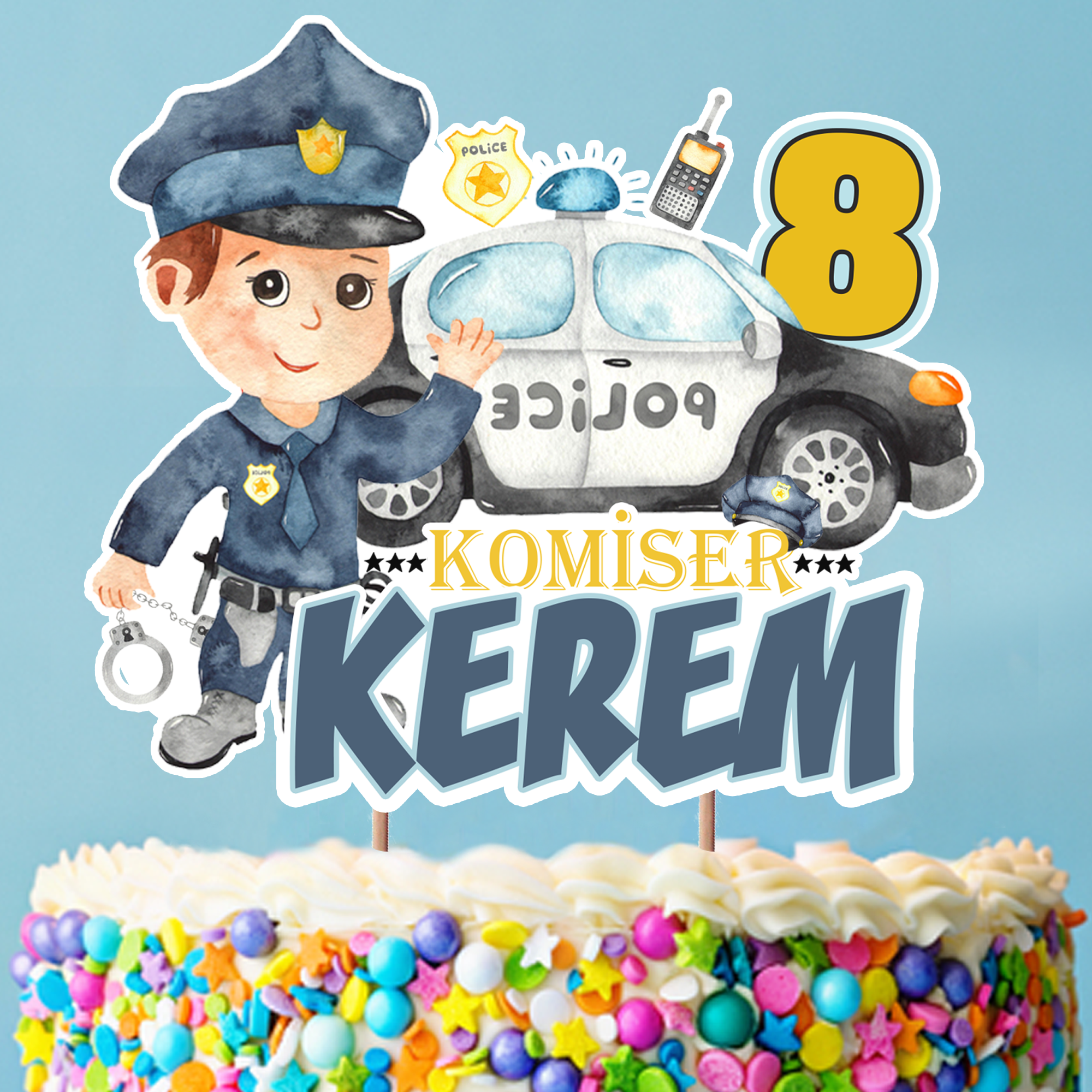 Kişiye Özel Polis Temalı Pasta Süsü