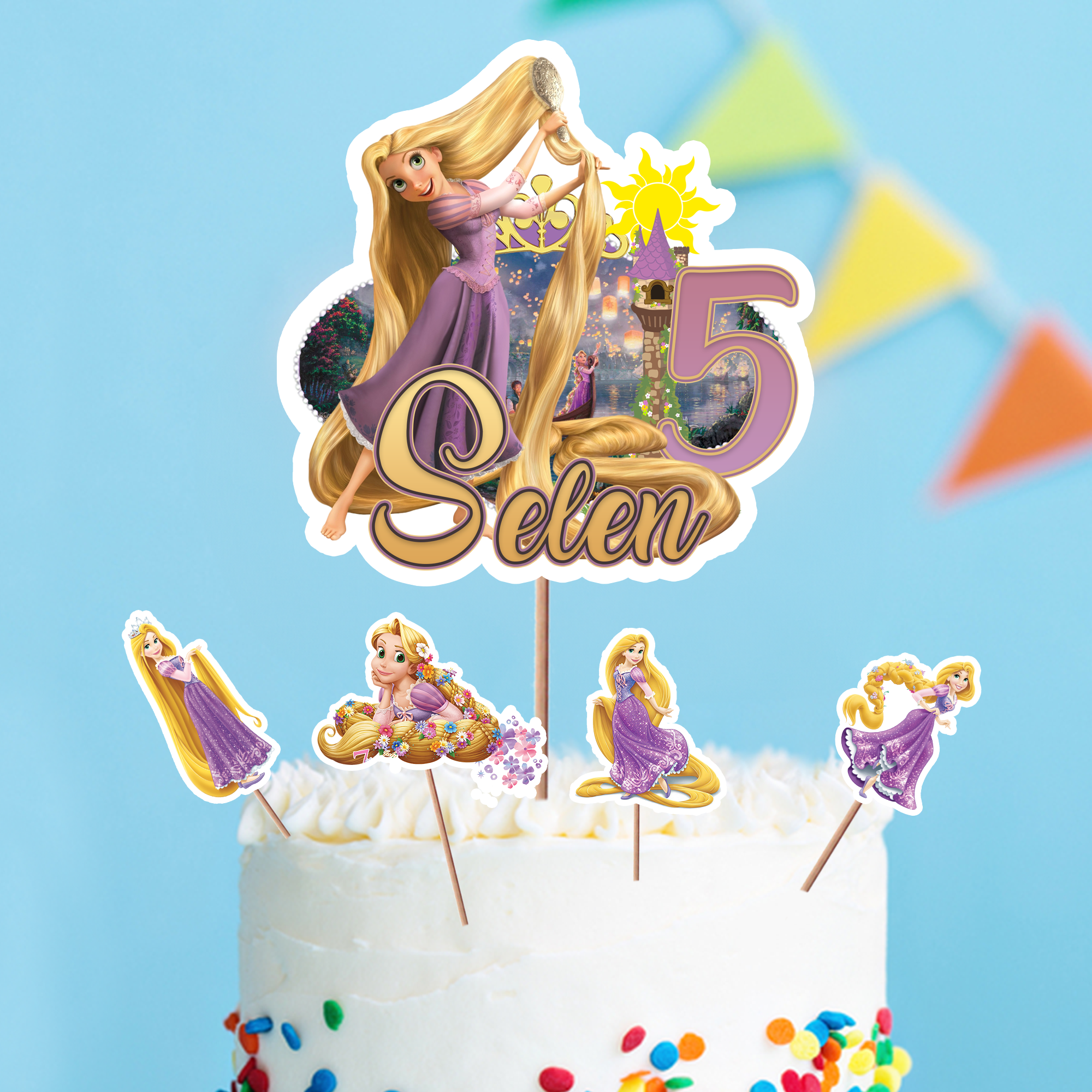 Kişiye Özel Rapunzel Temalı Pasta Süsü