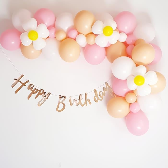 Makaron Pembe Açık Somon ve Beyaz Renkli Papatya Temalı Balon Zincir Seti 2.5 Metre