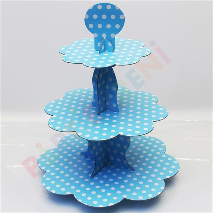 Mavi Puantiyeli Kek Standı