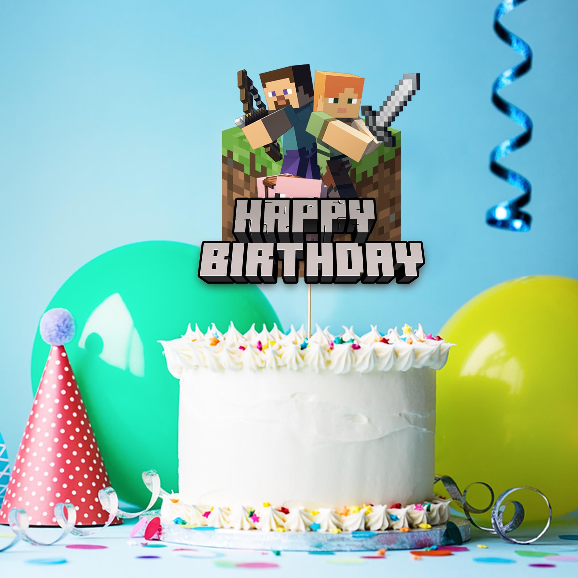 Minecraft Temalı Happy Birthday Pasta Süsü