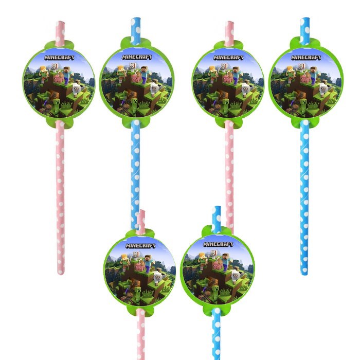 Minecraft Temalı Kağıt Pipet 6 Adet