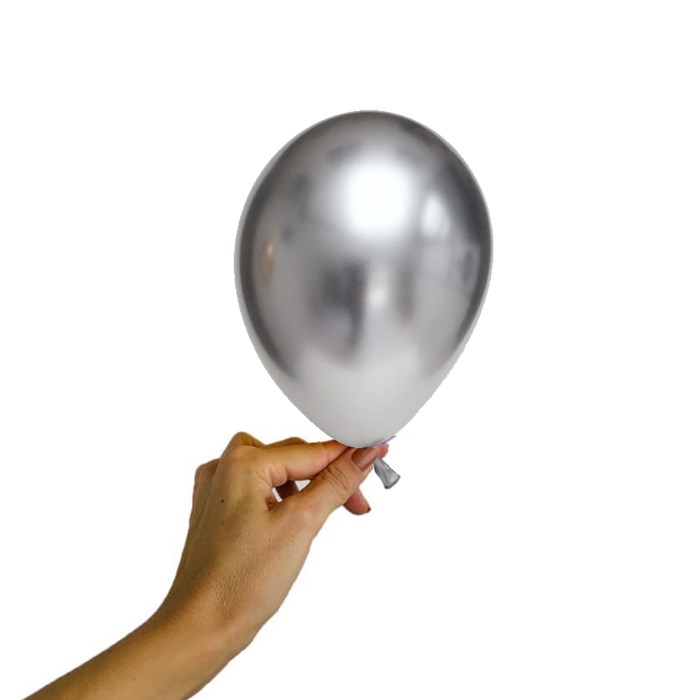 Mini Gümüş Krom Balon - 5 Adet - 12 cm