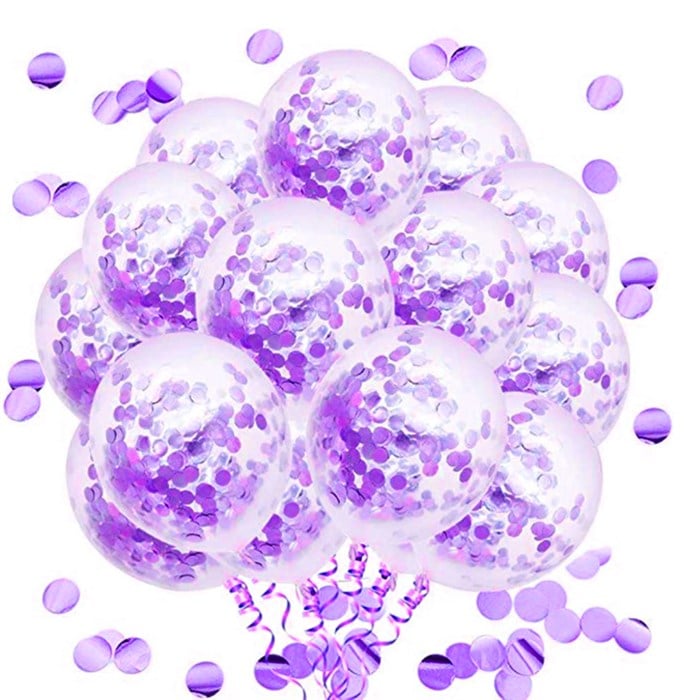 Mor Konfetili Şeffaf Balon Seti 