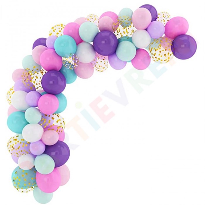 Mor Su Yeşili Pembe Gold Konfetili Balon Zincir Seti 