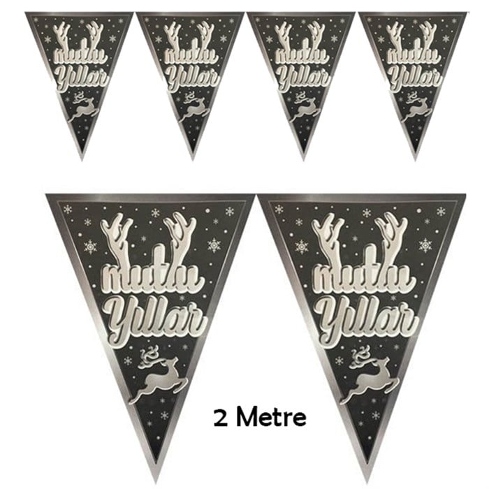 Mutlu Yıllar Gümüş Flama Bayrak - 2 metre