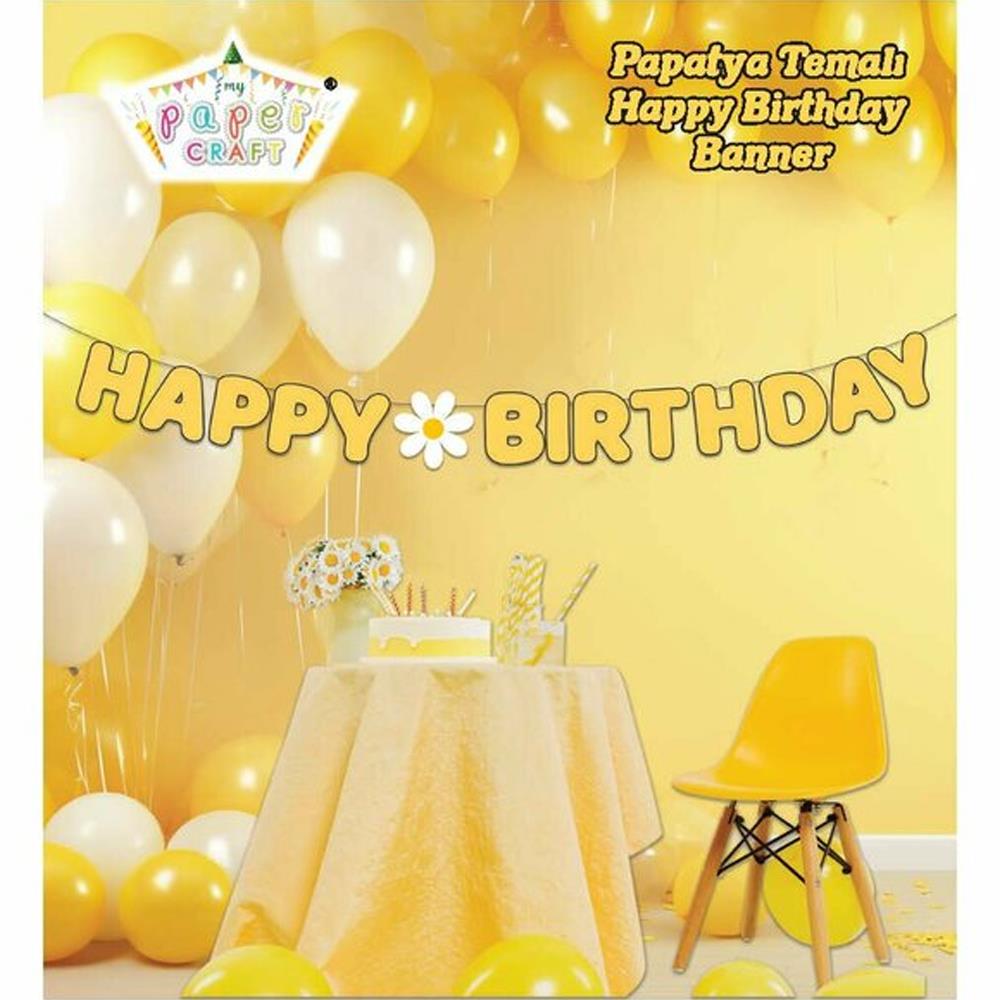 Papatya Temalı Happy Birthday Kaligrafi