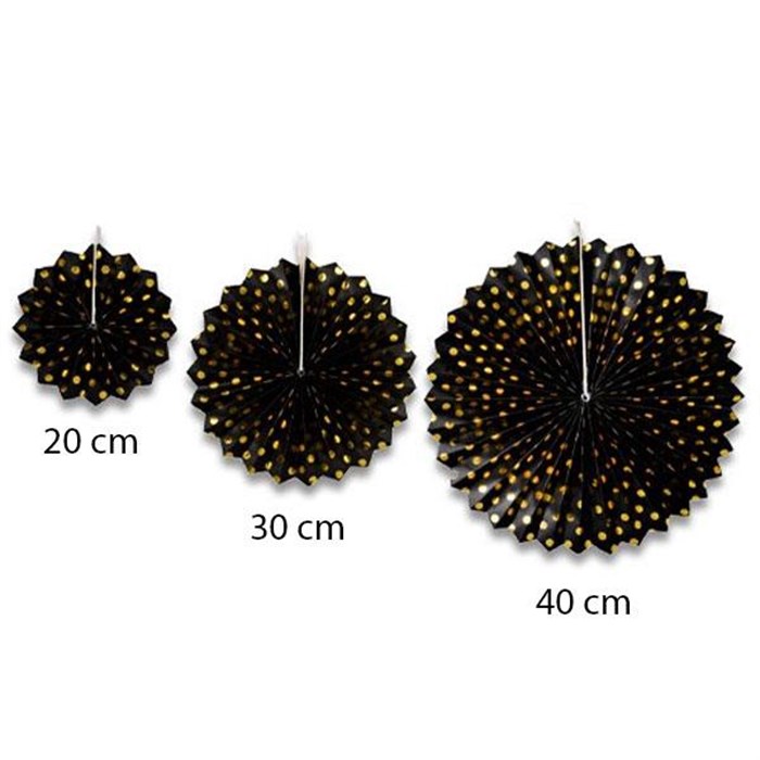 Parlak Yelpaze Set - Siyah - Gold - 3 Adet