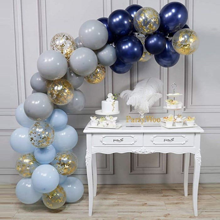 Pastel Mavi Gri Gece Mavisi Konfetili Balon Zincir Seti 2.5 metre