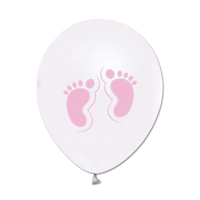Pembe Ayak Baskılı Metalik Beyaz Balon - 10 Adet