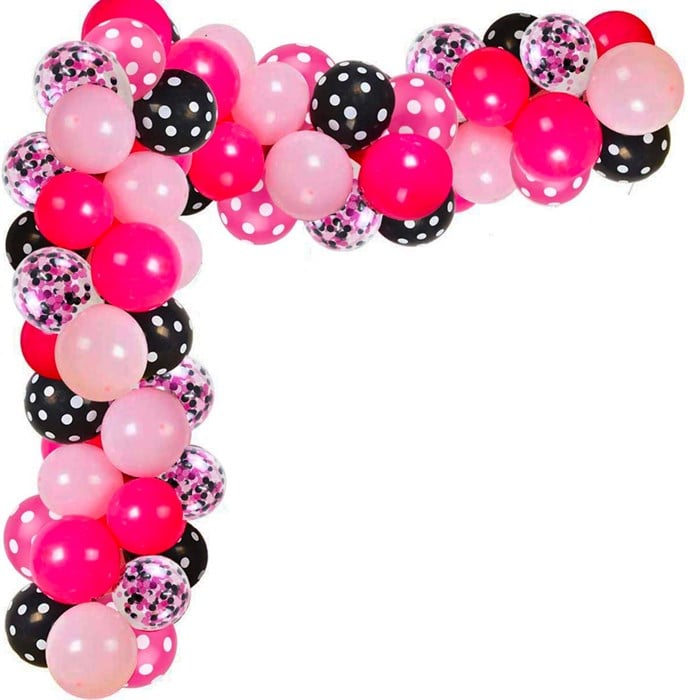 Pembe Fuşya Puantiyeli Konfetili Balon Zincir Seti