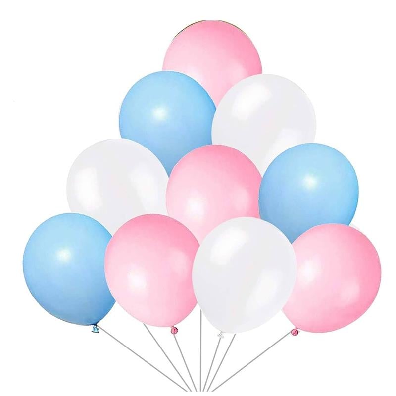 Pembe, Mavi ve Beyaz Renkli Karışık Balon 5 Adet