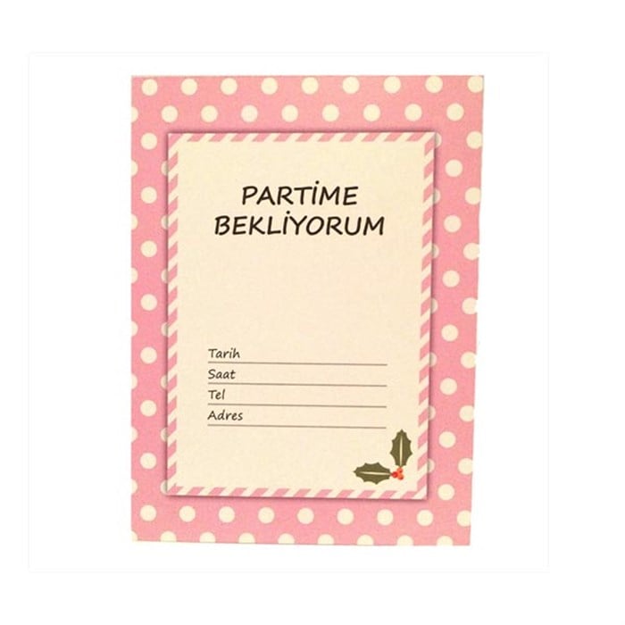 Pembe Partime Bekliyorum Davetiye - 10 Adet