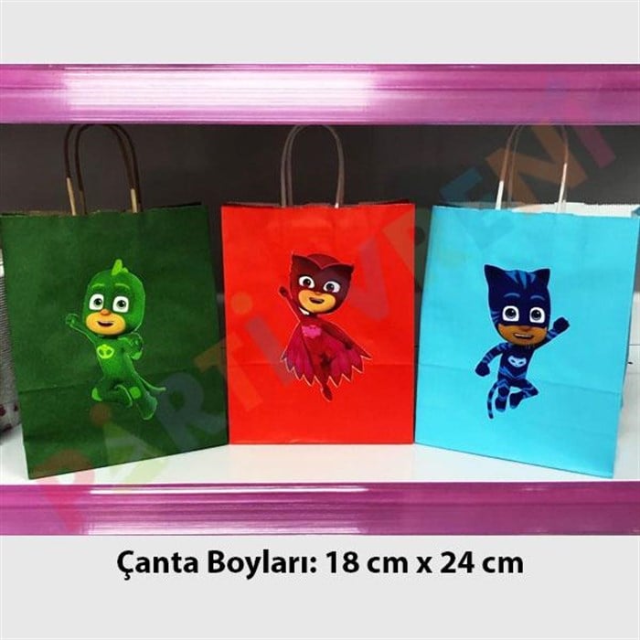 Pj Masks Doğum Günü Temalı Karton Çanta - 3 Adet