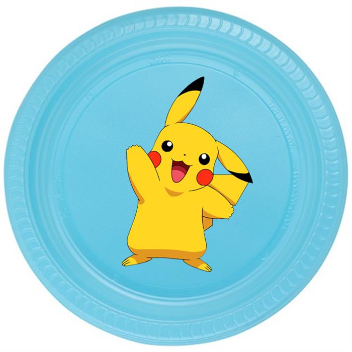 Pokemon Pikachu Stickerlı Mavi Tabak - 5 Adet