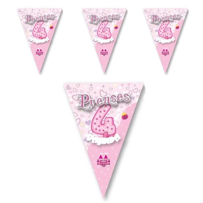 Prenses 4 Yaşında Pembe Flama Bayrak Set - 2 m