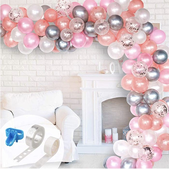 Rose Gold Pembe Beyaz Gümüş Krom Konfetili Renkte Zincir Balon Seti