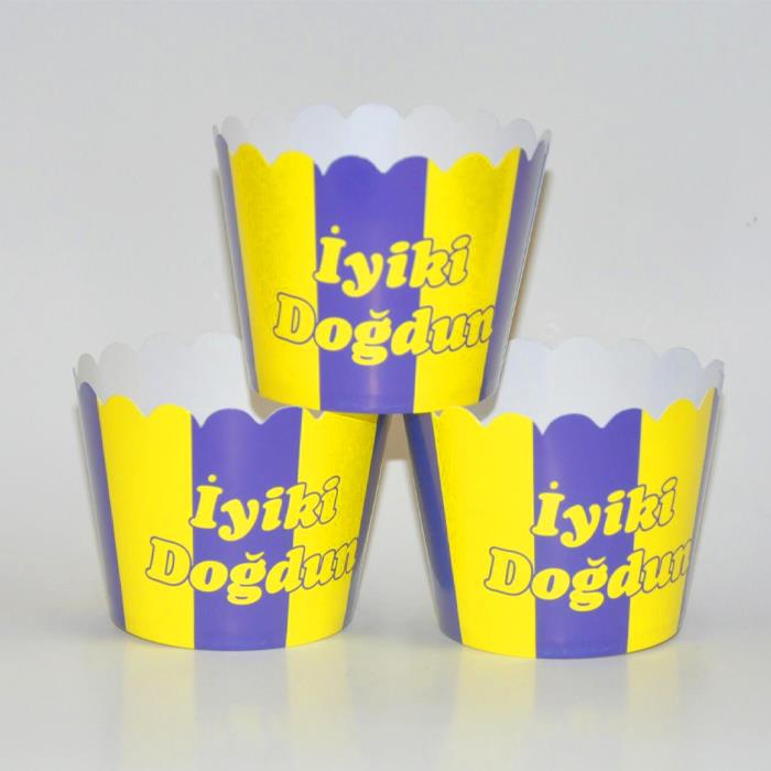 Sarı Lacivert Temalı Cupcake Kapsülü 10'lu