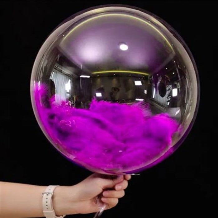Şeffaf Fuşya Tüylü Bobo Balon 60 cm