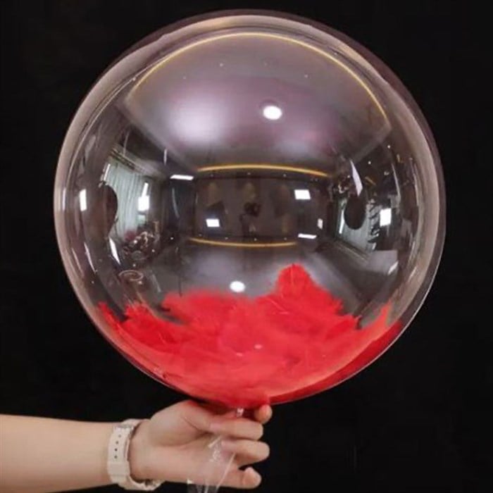 Şeffaf Kırmızı Tüylü Bobo Balon 60 cm