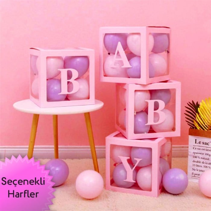 Şeffaf Kutu ve Harf - Pembe - 25 Cm