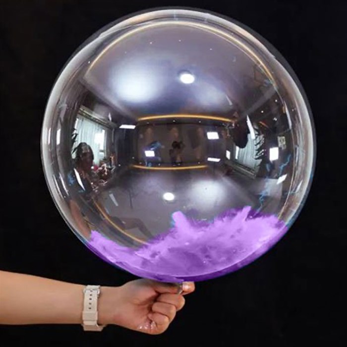 Şeffaf Lila Tüylü Bobo Balon 60 cm