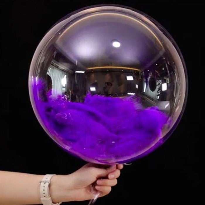 Şeffaf Mor Tüylü Bobo Balon 60 cm