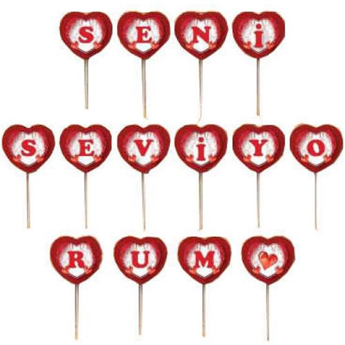Seni Seviyorum Kırmızı Kalp Kürdan Süs 20'li
