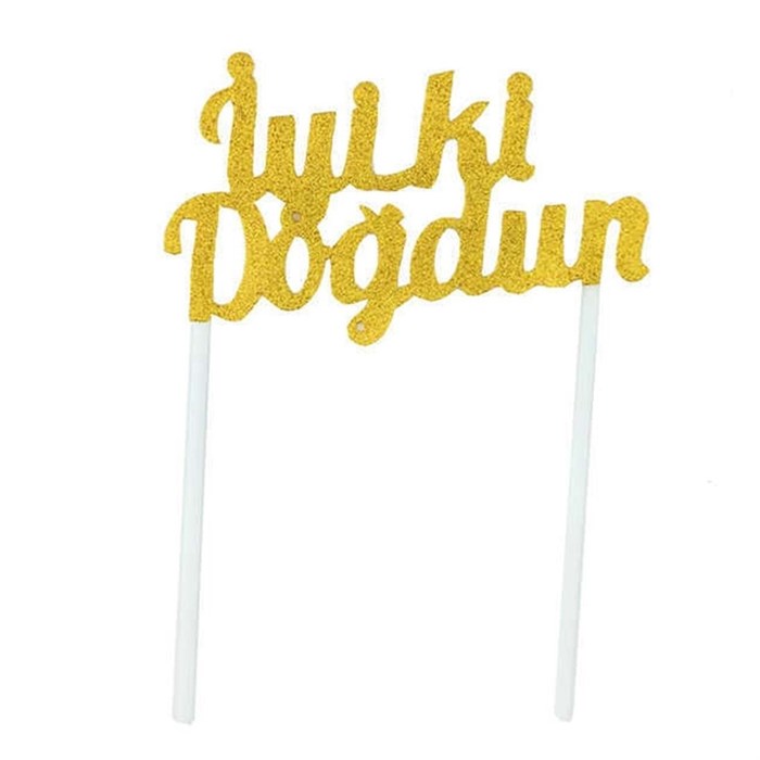 Simli İyi ki Doğdun Gold Pasta Süsü - 18 Cm