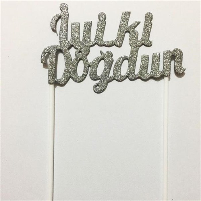 Simli İyi ki Doğdun Gümüş Pasta Süsü - 18 Cm