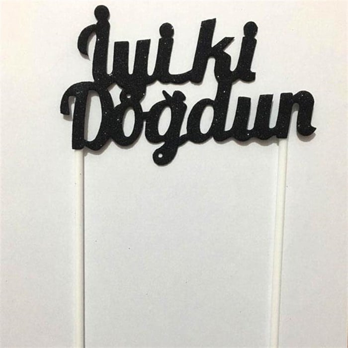 Simli İyi ki Doğdun Siyah Pasta Süsü - 18 Cm