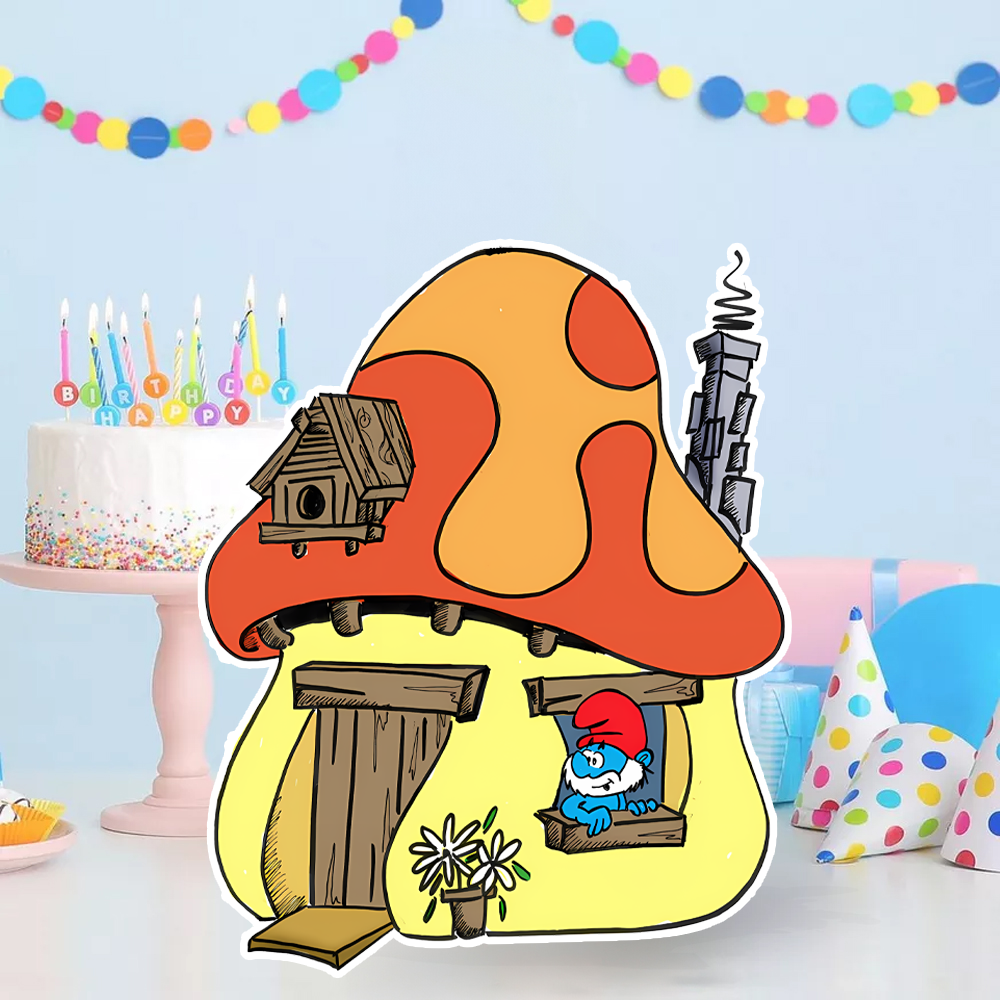 Şirinler Mantar Evi Temalı Ayaklı Dekor Pano