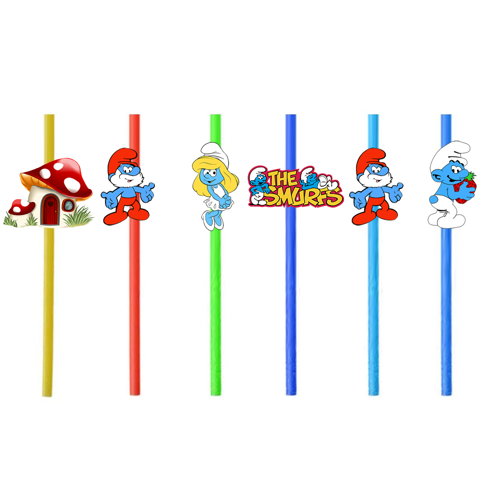 Şirinler Temalı 6'lı Plastik Pipet