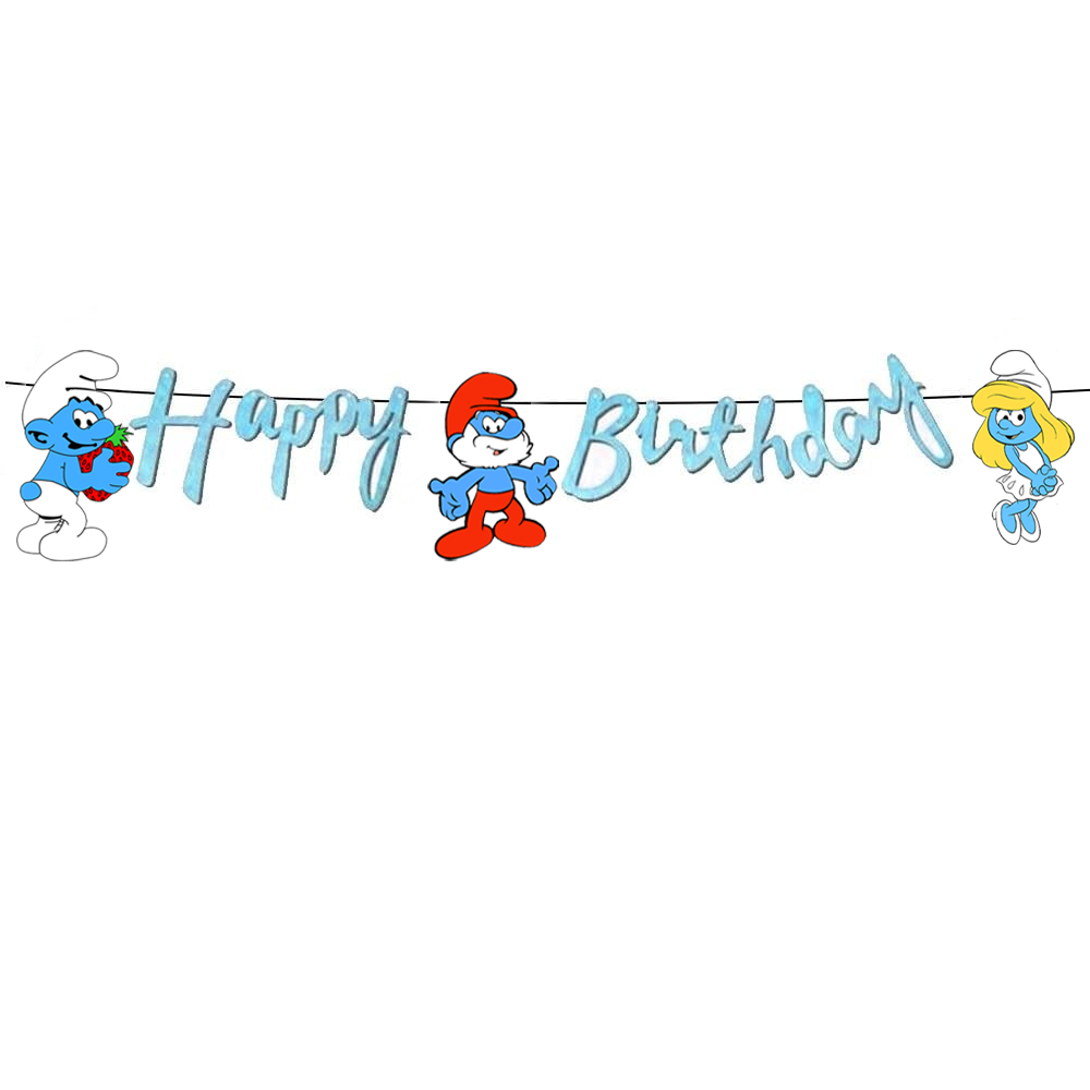 Şirinler Temalı Happy Birthday Kaligrafi Banner