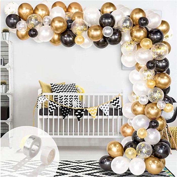 Siyah Beyaz Gold Krom Konfetili Balon Zincir Seti